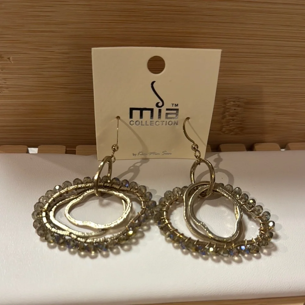MIA Gold and Crystals Asymmetrical Hoop Earrings